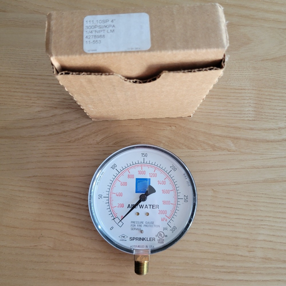 WIKA  111.10SP Water Pressure Gauge/‎  4" 300 PSI 1/4" Fire Protection Service